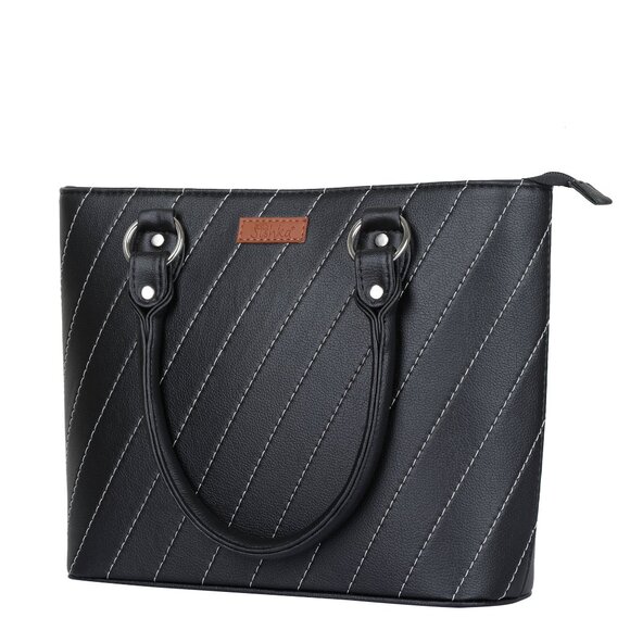 Black Top-Handle Tote Bag – Vegan Leather Ladies' Satchel Purse or Shoulder Bag - Picture 9 of 11